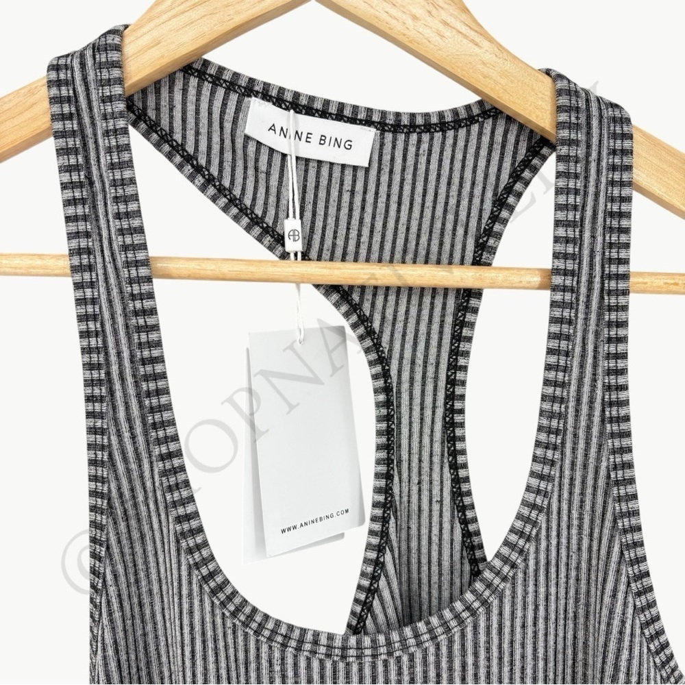 Anine Bing Kristen Asymmetrical Ribbed Tank Sz Medium Black Stretch Minimal NWT - Picture 5 of 11